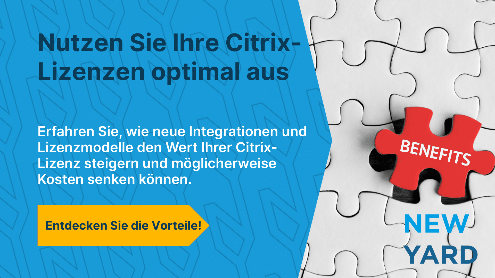 Ein moderner Mehrbildschirm-Arbeitsplatz, auf dem Citrix-Anwendungen laufen. Das Display zeigt ein Dashboard mit Lizenzoptimierungen und IT-Sicherheit