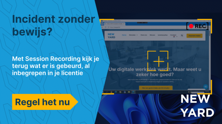 Scherm van de Citrix Session Recording webspeler met een tijdlijn van een opgenomen gebruikerssessie en eventmarkeringen