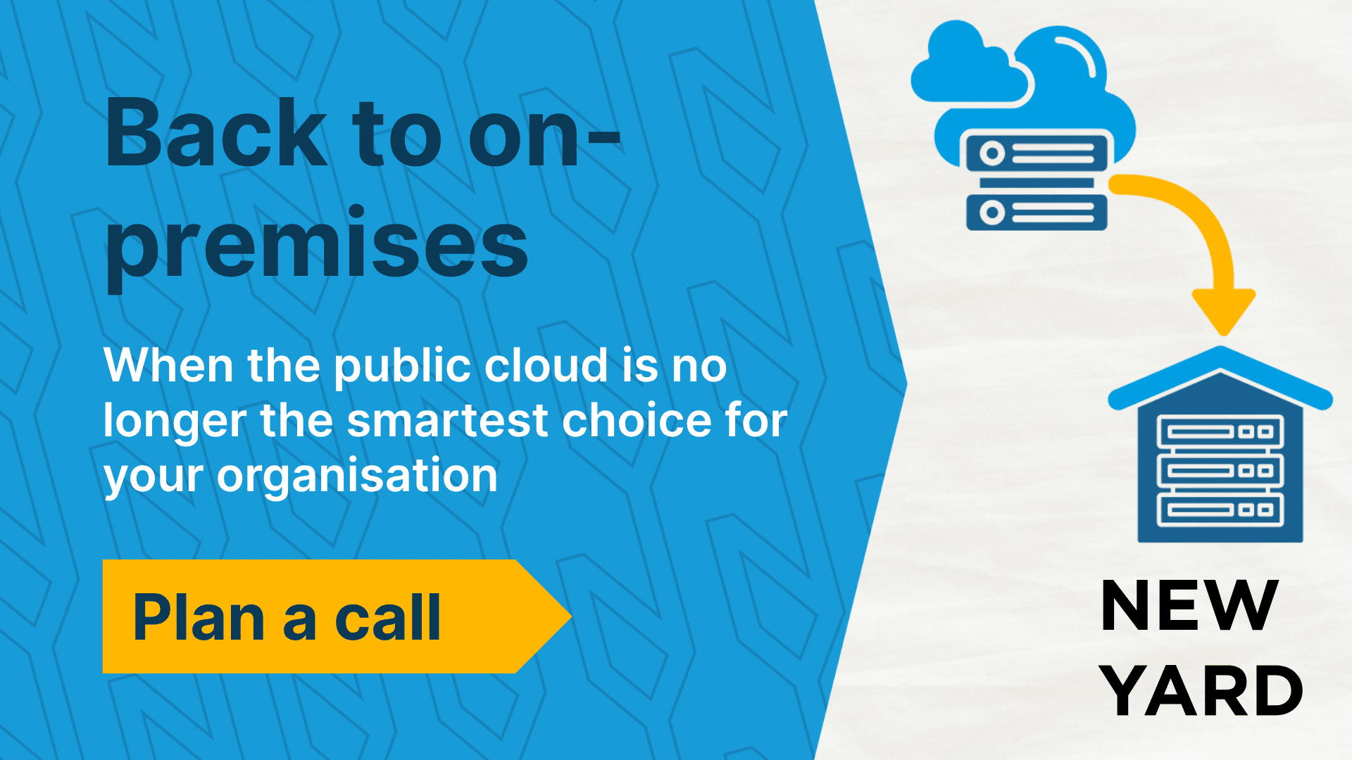 Infographic with two arrows: one from public cloud to on-premises data center, with labels for data sovereignty, cost control and compliance driving the return.